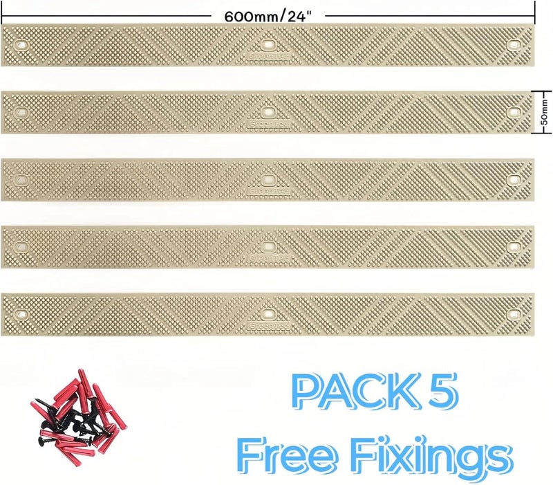 GreenTec 5 Pack 24" x 2" (600mm x 50mm) Non-Slip Decking Strips | Hard Wearing Polypropylene with Fixings | Outdoor Safety for Decks, Steps & Ramps | 10+ Year Lifespan (Beige) - Image 2
